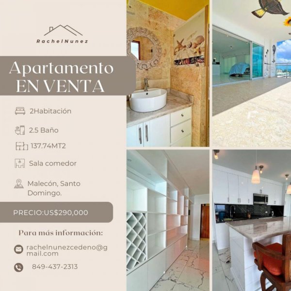 Apartamento de 2 Habitaciones en Venta en el Malecón. 